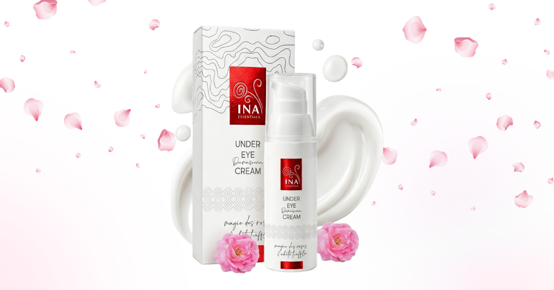 Crema contorno occhi anti-age Rose Eye Lift con confezione e petali di rosa