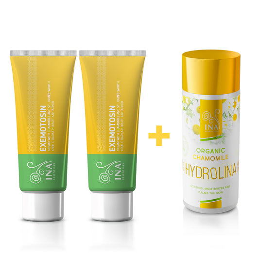 Acquista 2 Creme per Psoriasi, Eczema e Pelle irritata e ricevi 1 Acqua alla Camomilla Biologica in omaggio.