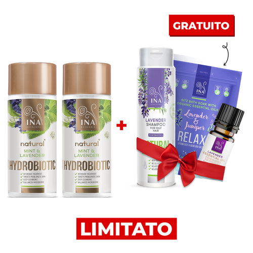 Acquista 2 prodotti Hydrobiotic alla lavanda e ricevi in omaggio uno shampoo alla lavanda, un olio essenziale e dei sali da bagno