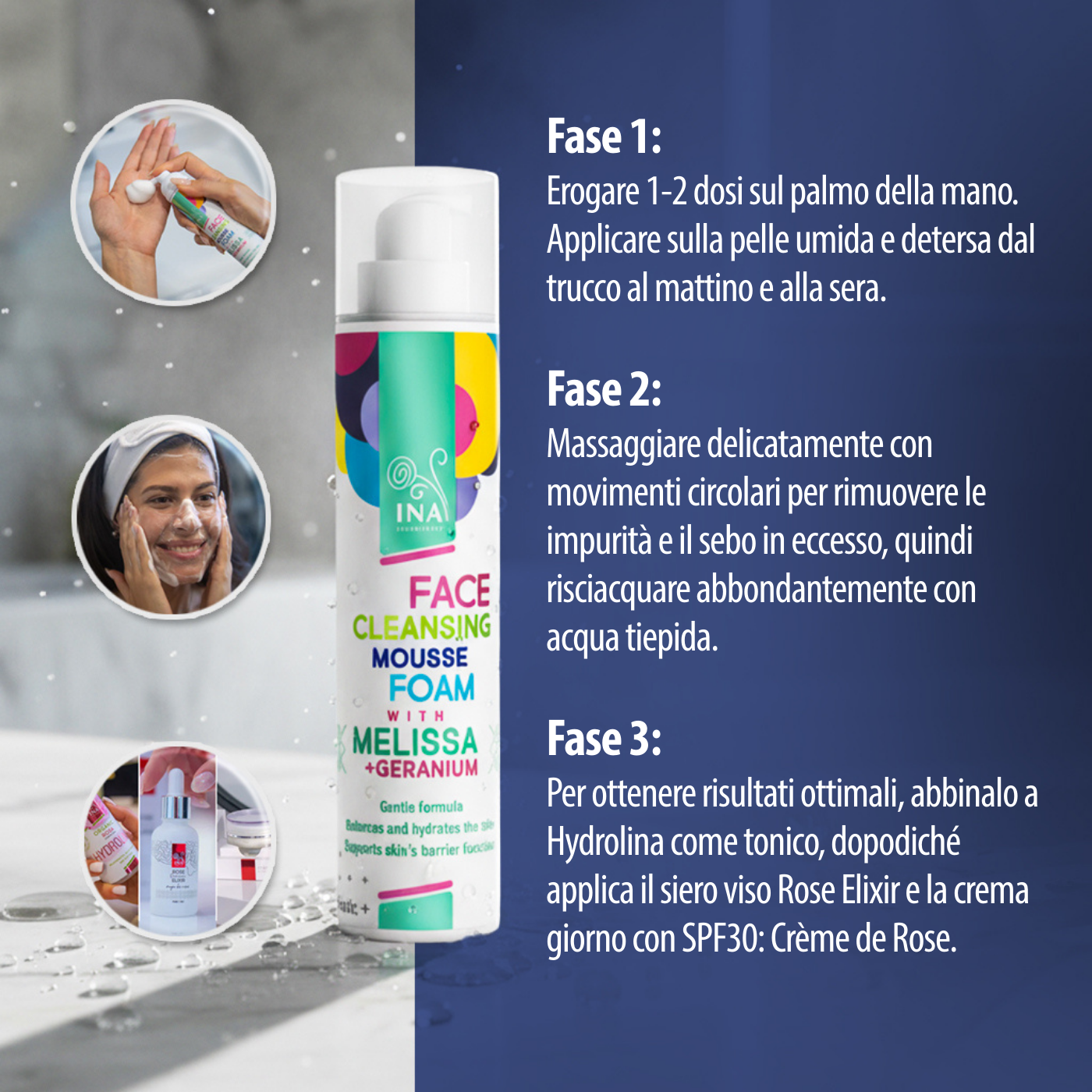 Set promozionale 3 Schiume Detergenti Naturali per il Viso con Melissa e Geranio