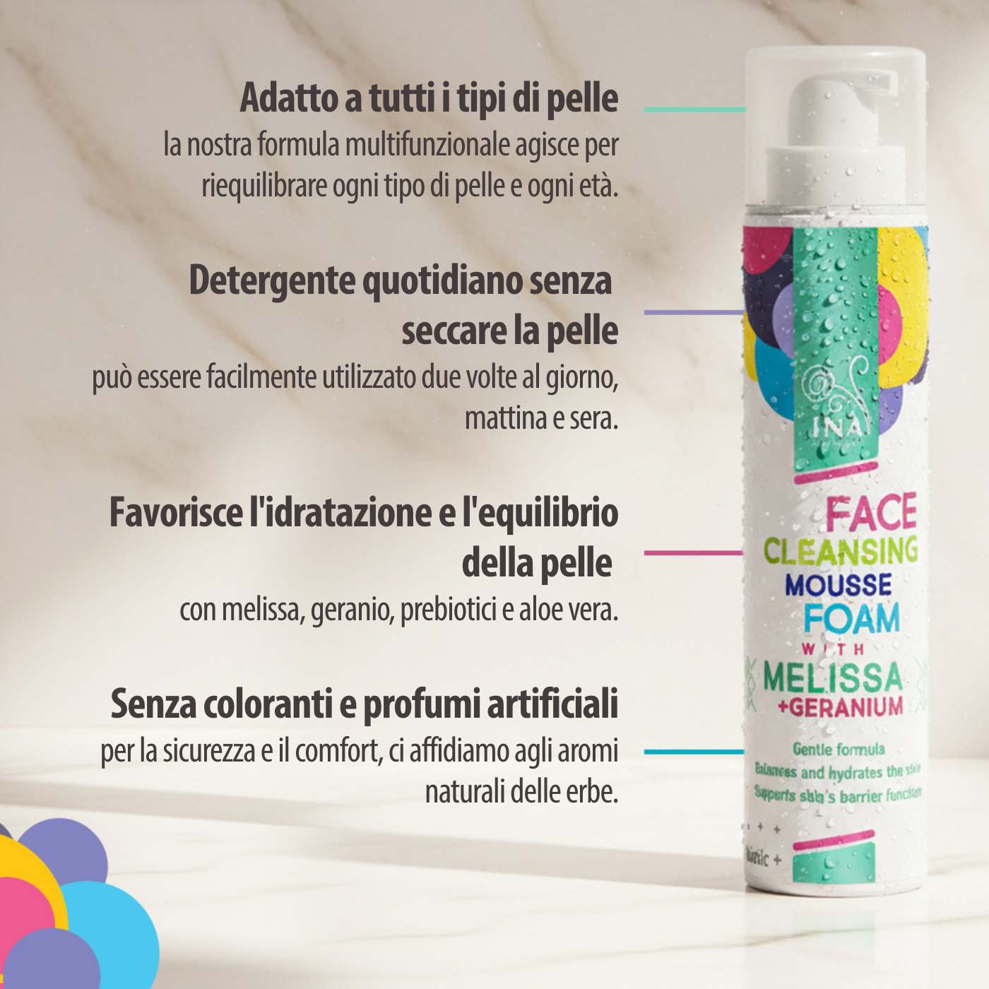 ACCESSO SPECIALE Schiuma Detergente Naturale per il Viso con Melissa e Geranio - per tutti i tipi di pelle