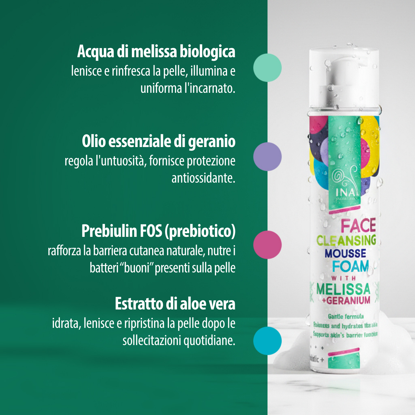 ACCESSO SPECIALE Schiuma Detergente Naturale per il Viso con Melissa e Geranio - per tutti i tipi di pelle