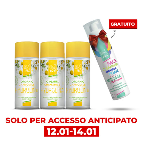 Acquista 3x Camomilla Hydrolina, ricevi 1 Schiuma Detergente per il Viso in omaggio