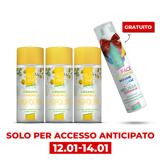 Acquista 3x Camomilla Hydrolina, ricevi 1 Schiuma Detergente per il Viso in omaggio