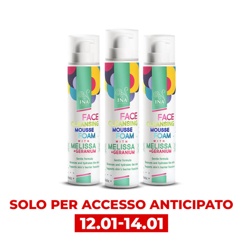 Set promozionale 3 Schiume Detergenti Naturali per il Viso con Melissa e Geranio
