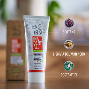 Dentifricio Naturale Senza Fluoro con Scotano, Liscivia del Mar Nero e Postbiotico - Ina Dent-All