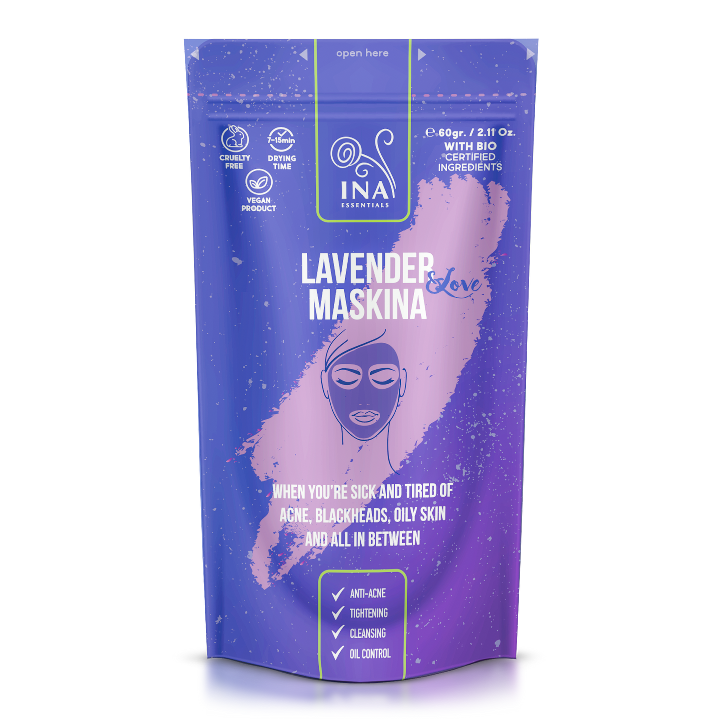 Maschera viso - Lavanda Maskina - terapia intensiva per pelle Grassa e problematica